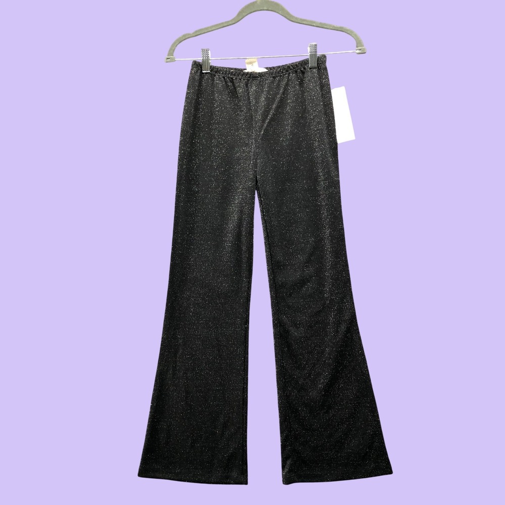 NWT Vintage Y2K Black Glitter Flare Pants Sparkle Girls Large 10-12 Womens XS